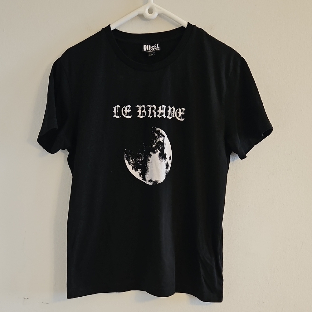 Diesel Black Tee with White Moon Graphic